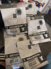 6 Pc 5xL White Cotton Heritage Premium Short Sleeve Vneck- T-Shirt 100% Cotton