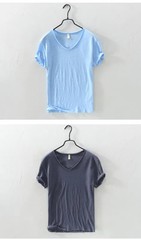 2026 New Mens T Shirt Pure Color V Collar Short Sleeved Tops Tees Men T-Shirt.