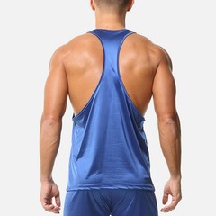 Men Tank Top Oil Shiny Glossy Satin Regular Length Solid Color Four Seasons
