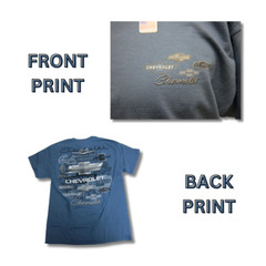 Joe Blow T’s Chevrolet All Over Logo Print Indigo Cotton Preshrunk T-Shirt