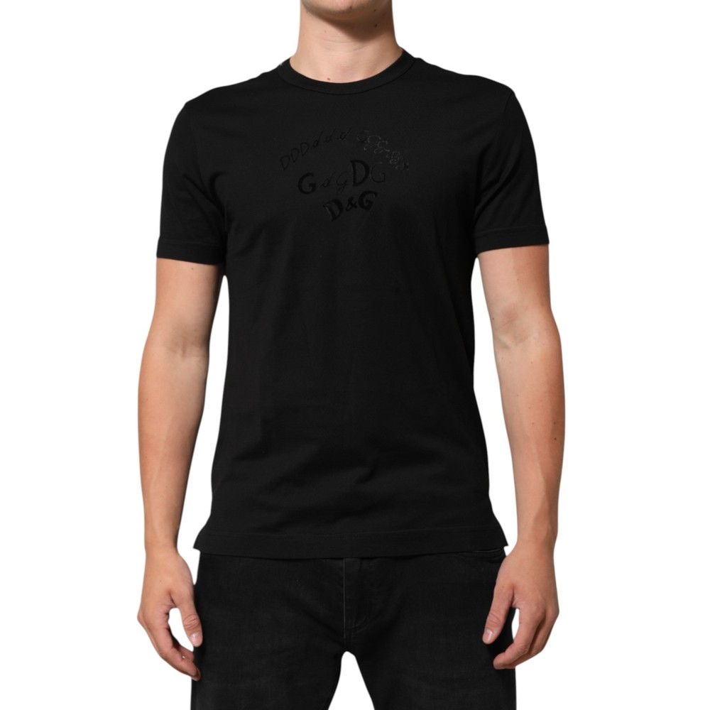 DOLCE & GABBANA T-shirt Black Cotton Velvet Logo Print Men IT46/US36/S 570usd
