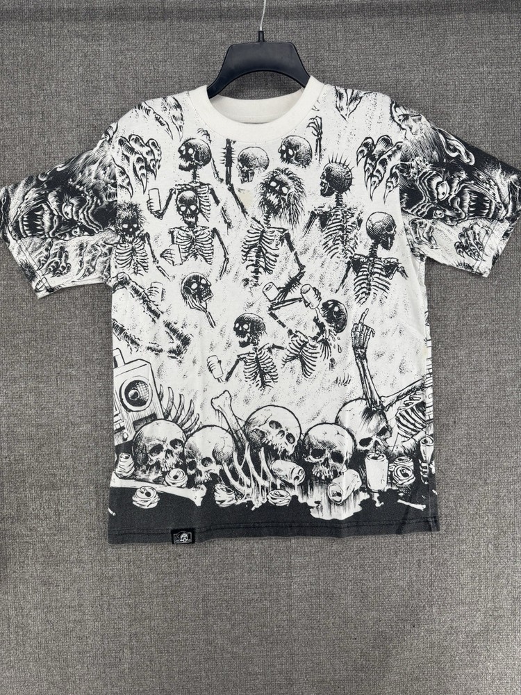 Lurking Class Skulls AOP T Shirt Size Small, Stain