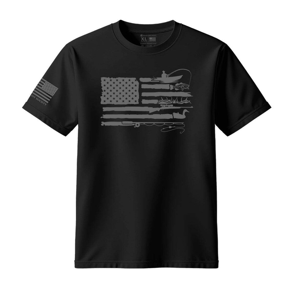Fishing Hunting American Flag Cotton T-Shirt, Gift for Dad