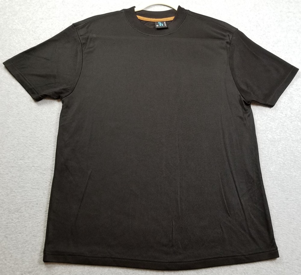 SH T Shirt Men’s Medium Solid Black Short Sleeve Crewneck Ribbed Stretch Smooth