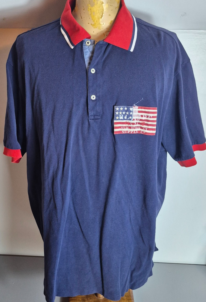 Polo Ralph Lauren Mens USA Flag Polo Shirt 2XB Navy Blue Red