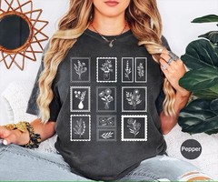 Comfort Tee Whimsical Flower Postage Stamp Shirt Comfort