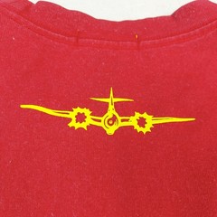 Vintage Y2K Roy Lichtenstein Airplane Pop Art Uniqlo Double-Sided Red T-Shirt L