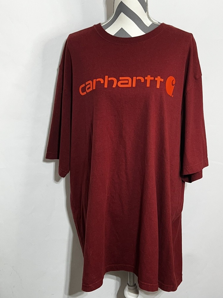 Carhartt Red Men 2XL Tshirt Original Fit Signature Logo Short Sleeve work Wear