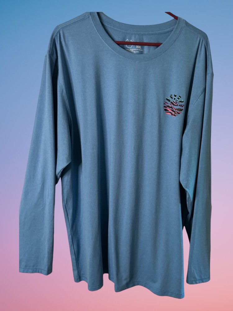 Burnside Lt. Blue Long Sleeve 2XL T-Shirt UPF+30,Polyester/Spandex
