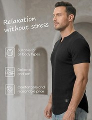 Mens Muscle Slim T Shirts Texture V Neck Longline Henley Gym