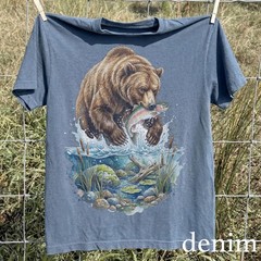 Vintage Bear Fishing Shirt, Grizzly Catching Fish Graphic Tee