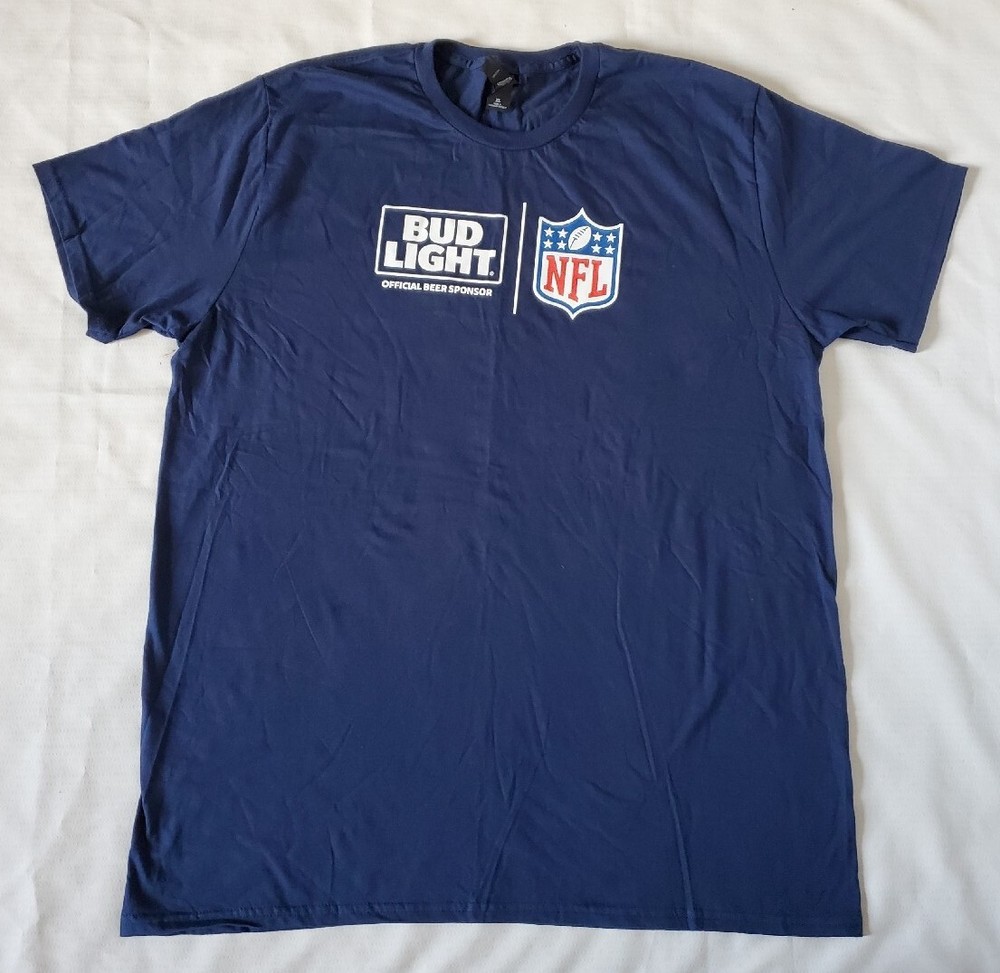 NFL Bud Light T-Shirt Mens XL Blue Official Beer Sponsor Graphic Cotton