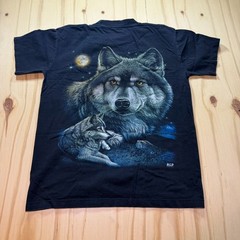 Vintage 90s Wild Wolf Double Sided Graphic T-Shirt Black Nature Mens Size Medium