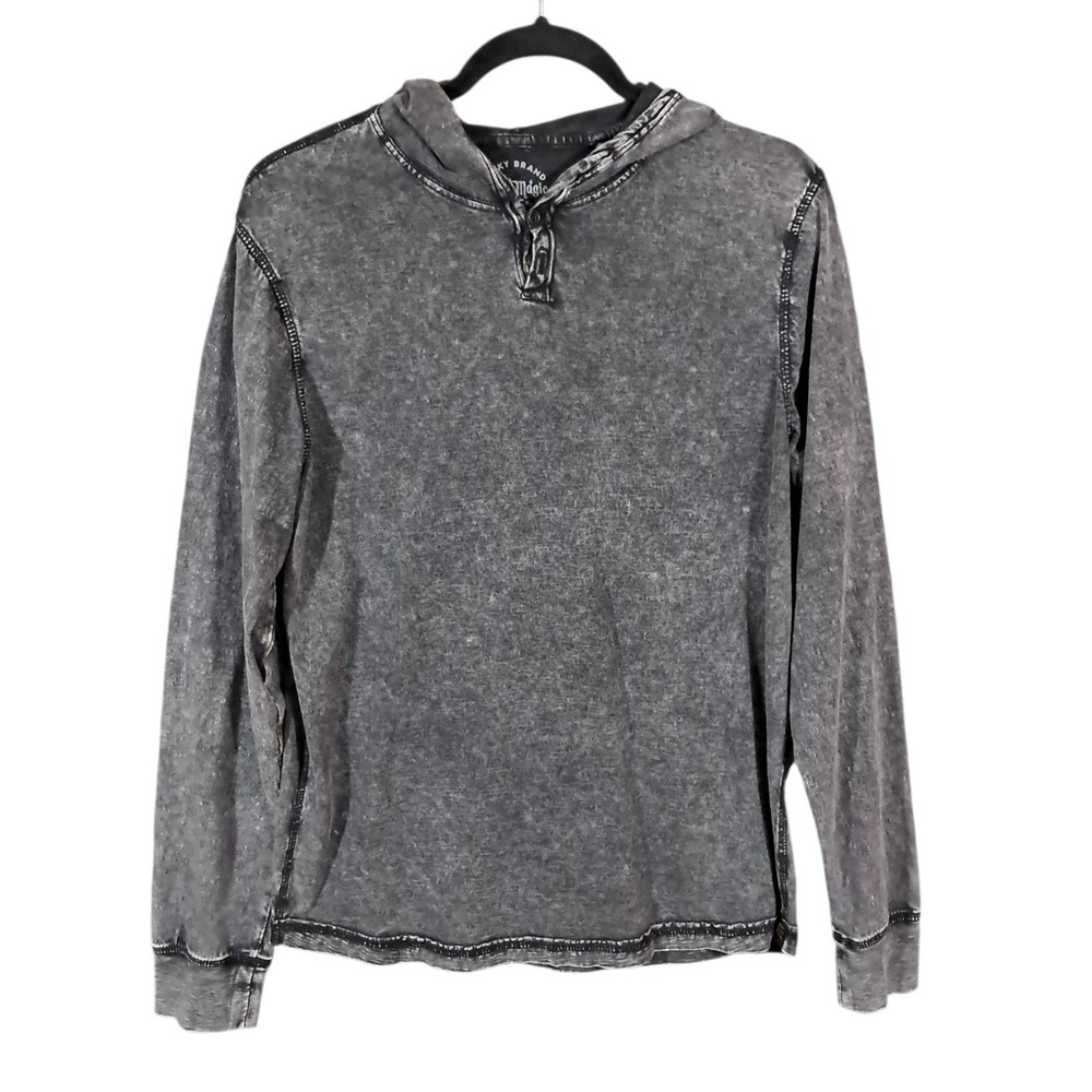 Lucky Brand Sugar Magic Long Sleeve Henley Neck T Shirt Mens Medium Washed Black
