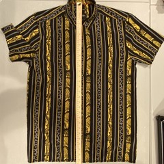 Stretch Drill Clothing Animal Print Mens Dress Shirt Black Yellow Grey Size M