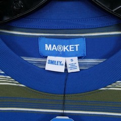 MARKET STUDIO Shirt Mens Small Blue Stripe Pullover Crew Smiley T-Shirt Tee