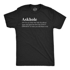 Mens Funny T Shirts Askhole Definition Sarcastic Graphic Novelty Tee for Men