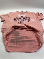UNIFIED Pink Floral Cross Graphic Motif T Shirt Mens Sz XL Designer Hand Crafted