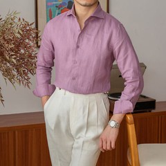 Men’s Cotton Linen Long Sleeve Shirt Slim Fit Casual Formal Summer Breathable OL