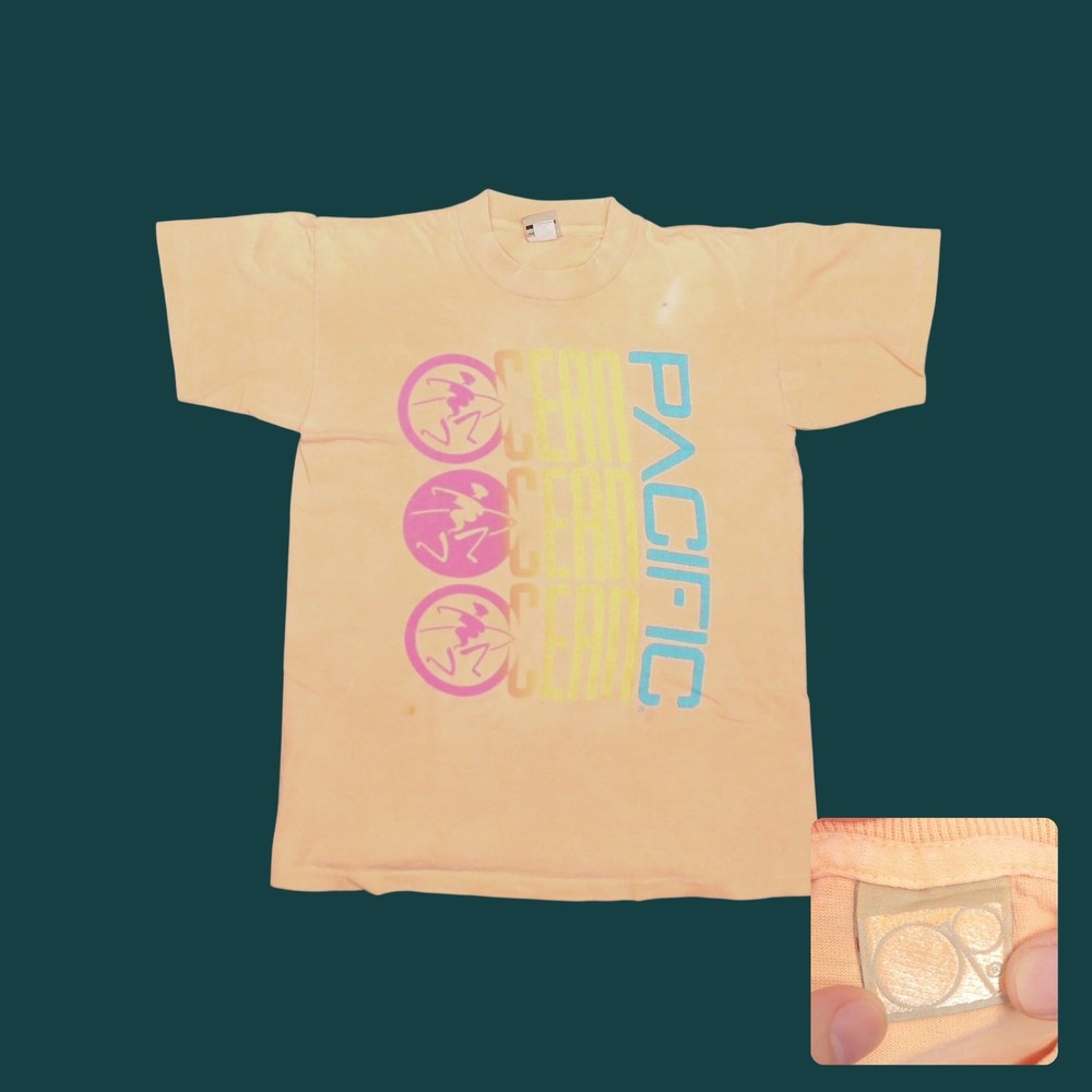 Ocean Pacific OP T-Shirt 1990 Surfer Graphic Peach Neon Single Stitch Mens M