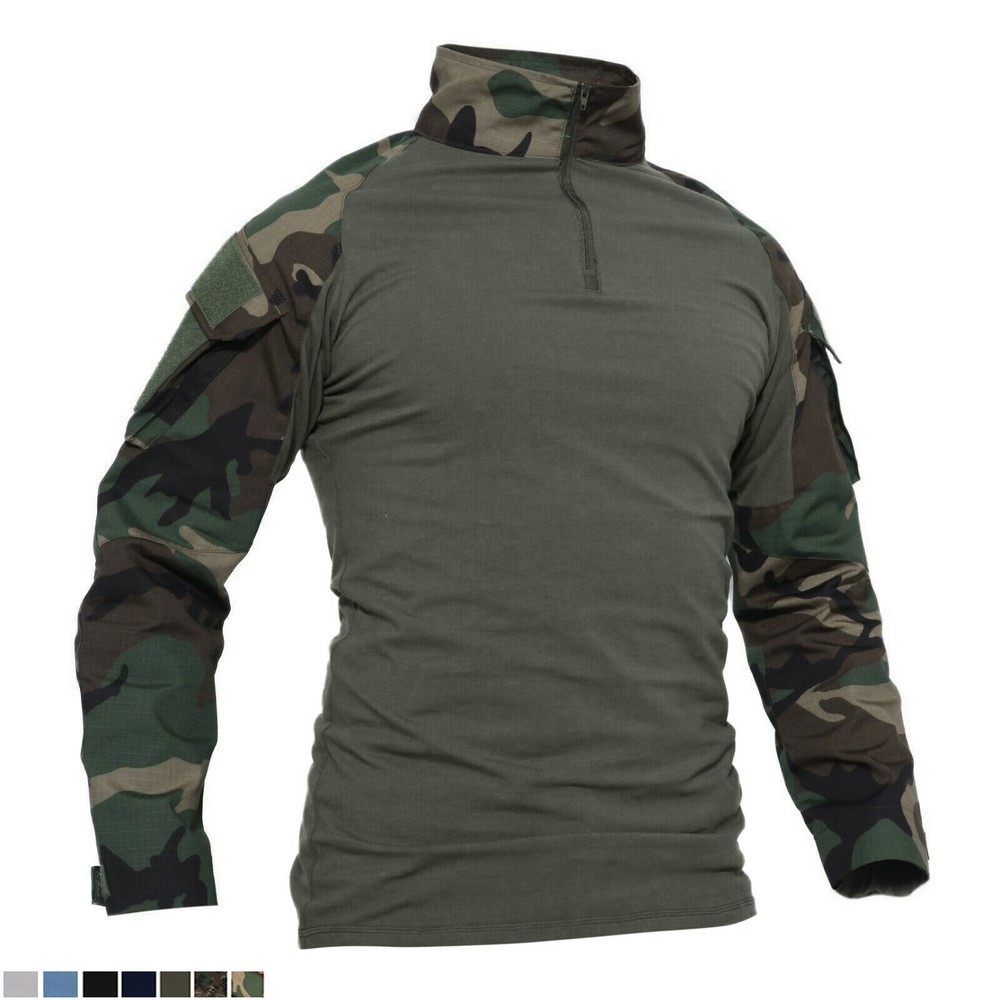 Men’s Hunting T-Shirt Long Sleeve Ripstop Tactical Training 1/4 Zip Pullover US