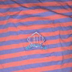 CHILL Purple Pink Striped Pocket Embroidered Cotton Knit Crew Neck T-Shirt L