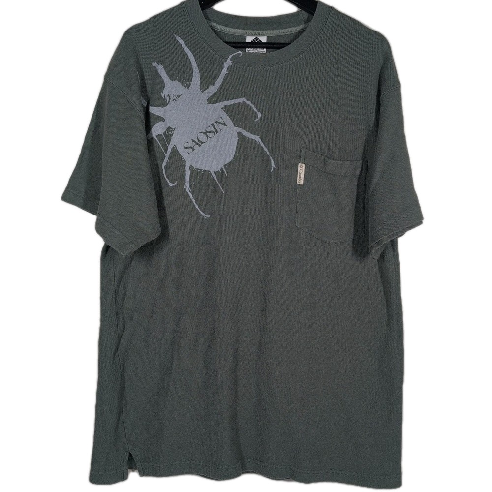 Saosin T-Shirt Screen Printed Vintage Columbia Gray Pocket Tee Size Large Cotton