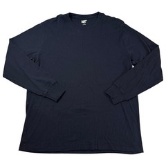 Lands End Mens Crew Neck Large Navy Blue Ribbed Long Sleeve 100% Cotton T-Shirt