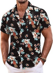Mens Hawaiian Shirt Short Sleeve Floral Button Down Tropical Beach Casual Top