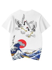 Niepce Men’s Crane and Waves Graphic Tee Japanese Streetwear T-Shirt