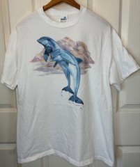 Vintage 90s Natural Wonders Leaping Dolphins White Adult L 100% Cotton Shirt USA