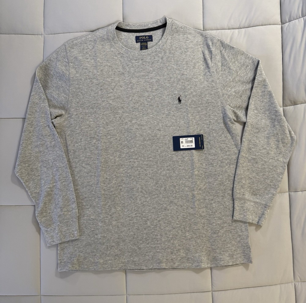Polo Ralph Lauren Waffle Knit Long Sleeve Sleep Shirt Men’s Size XL Heather Grey