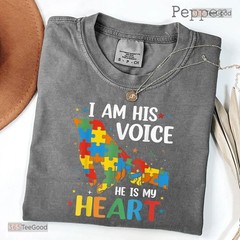 I Am His Voice Autism Awareness Mom Shirt – Proud Mother Puzzle Heart Tee