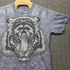 Liquid Blue White Tiger Face T-Shirt Men’s Large Grey Tie Dye Big Print Animal