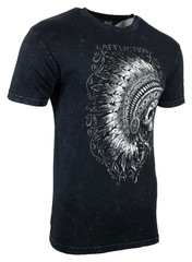 AFFLICTION Men’s T-shirt APACHE BLACK LAVA Indian Skull Motorcycle Biker S-4XL