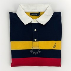 Nautica Striped Rugby Rugby Polo Shirt Men’s XL White Collar Long Sleeve
