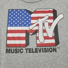 MTV Music Television Shirt Mens Large Gray Heather USA Flag Logo Graphic