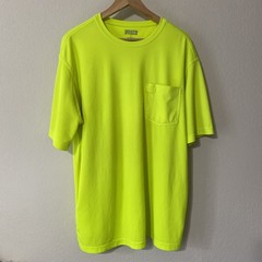 Duluth Trading Mens L Bright Safety Yellow Short Sleeve T-Shirt Pocket Stretch *