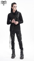 Devil Fashion Men Black Gothic Punk Chain Asymmetric Fitted Long Sleeve T-Shirt