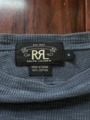Double RL RRL Ralph Lauren Waffle Knit Long Sleeve Tee Blue Heather X-LARGE