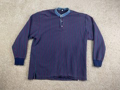 Vintage Lands’ End Henley T-Shirt Mens XL Cotton Stripes Ribbed Long Sleeve Blue