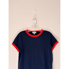 Evereve Ever Ringer Tee Shirt Navy Red Short Sleeve Casual Classic Medium