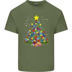 Autism Christmas Tree Autistic Awareness Mens Cotton T-Shirt Tee Top