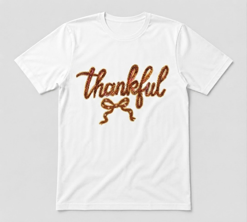 Thankful With Bow Thanksgiving Lover Graphic Gift White T-shirt