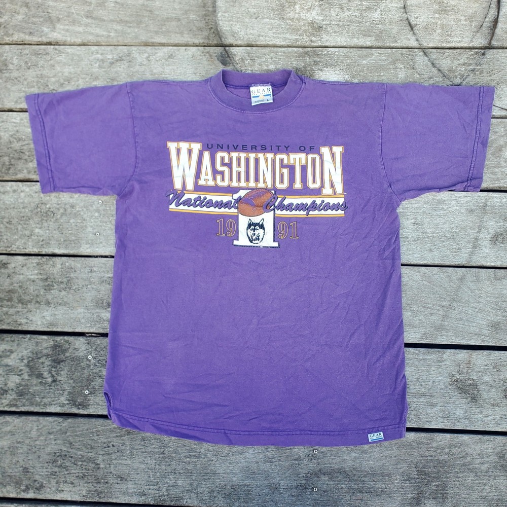 Vintage 90s 1991 Washington Huskies Rose Bowl Shirt Large UW Gear for Sports Tag