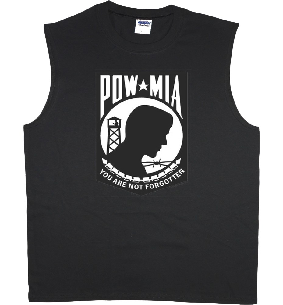 Men’s sleeveless shirt POW MIA war veteran biker workout muscle tee tank top