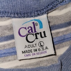 Vintage Cal Cru Kodiak Alaska Short Sleeve T-Shirt Size Large Striped Blue Gray