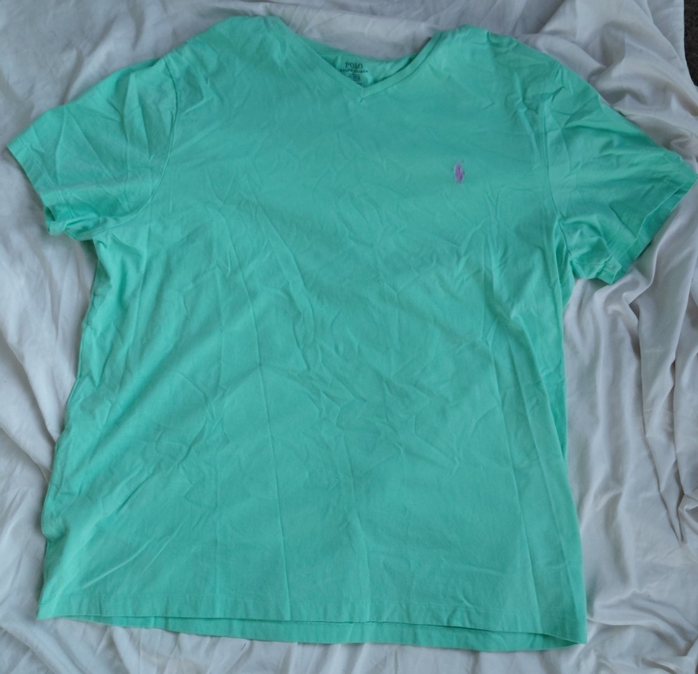 POLO RALPH LAUREN Men’s Green T-Shirt M Purple Pony Crew Neck Cotton Classic
