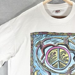 Vintage Human-i-Tees T Shirt World Peace Single Stitch XL White 90s Y2K Original