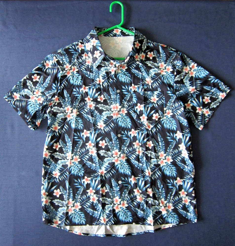 Hawaiian Shirt Mens Size L Blue & White Coral Flowers NEW / UNUSED